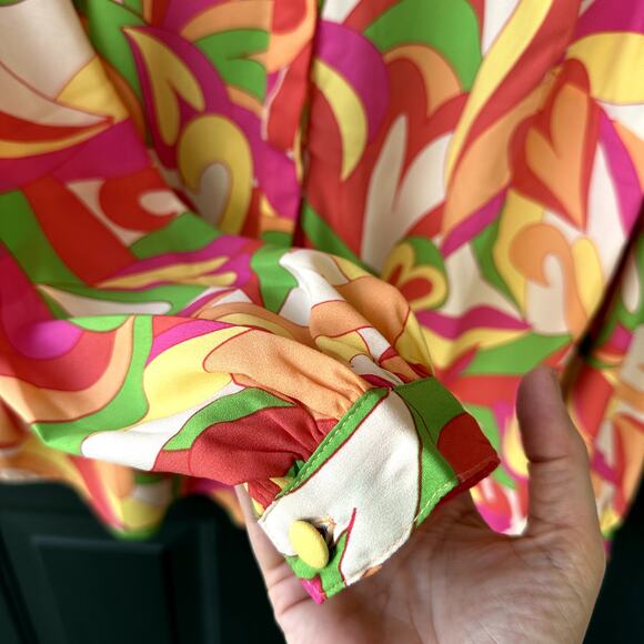 Belle by Kim Gravel Sz M Status Print Button Blouse Retro Preppy Office QVC - Picture 3 of 6